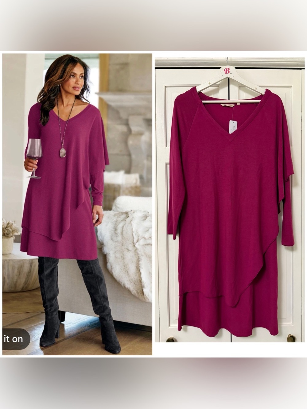 NWT Soft Surroundings Marla Dress Dark Fuchsia Small Polyester/Viscose Stretchy